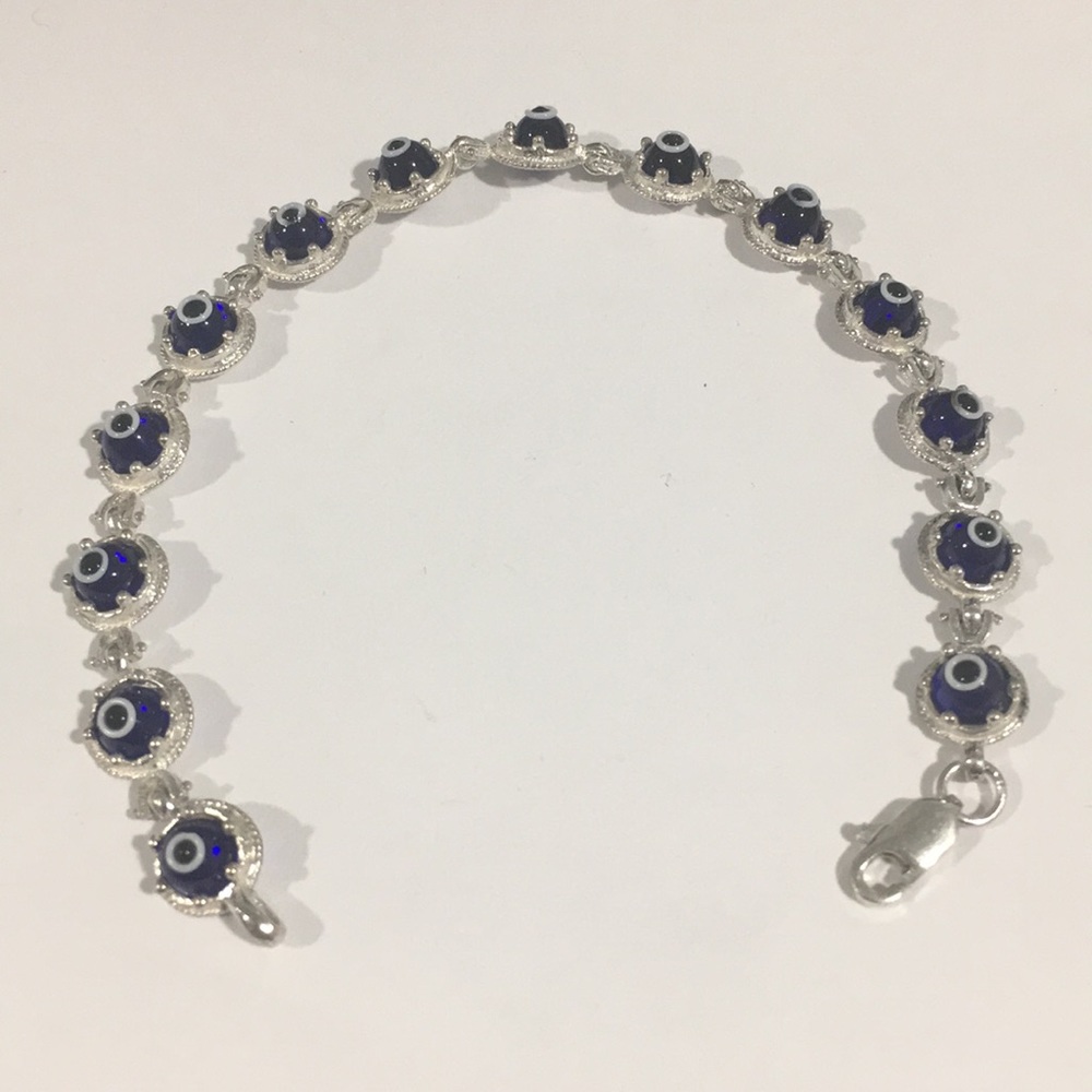 Silver 925 Greek Eye Hamsa  Bracelet - Picture 3 of 6